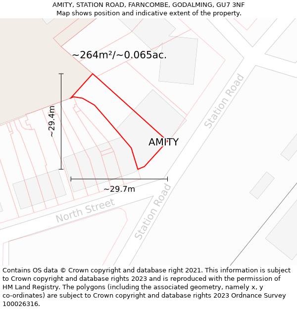 AMITY, STATION ROAD, FARNCOMBE, GODALMING, GU7 3NF: Plot and title map