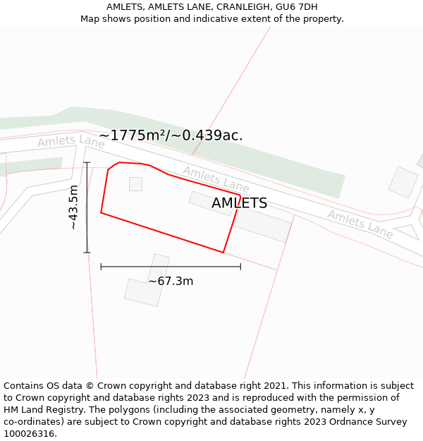 AMLETS, AMLETS LANE, CRANLEIGH, GU6 7DH: Plot and title map