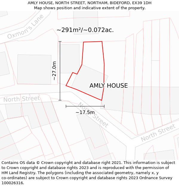 AMLY HOUSE, NORTH STREET, NORTHAM, BIDEFORD, EX39 1DH: Plot and title map