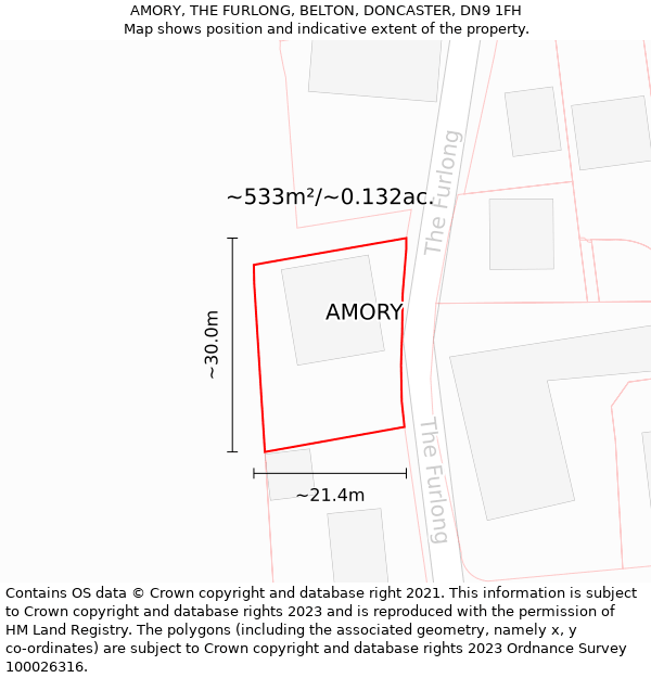 AMORY, THE FURLONG, BELTON, DONCASTER, DN9 1FH: Plot and title map