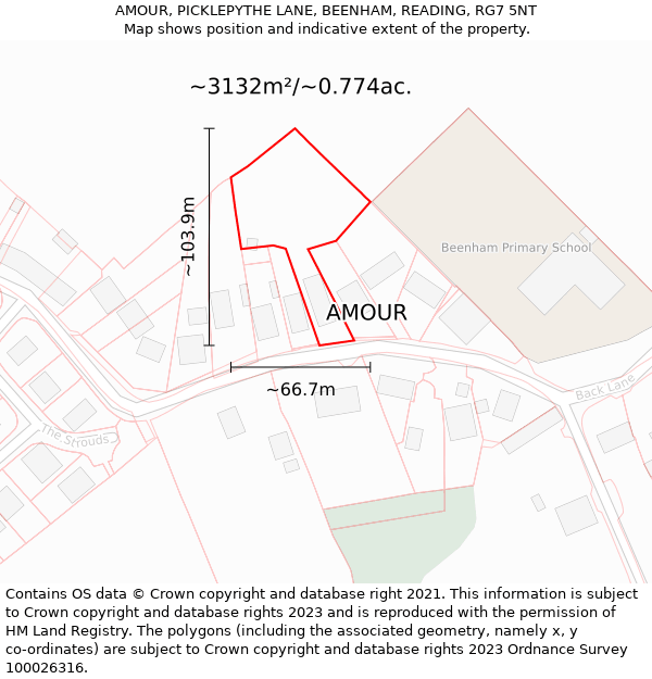 AMOUR, PICKLEPYTHE LANE, BEENHAM, READING, RG7 5NT: Plot and title map