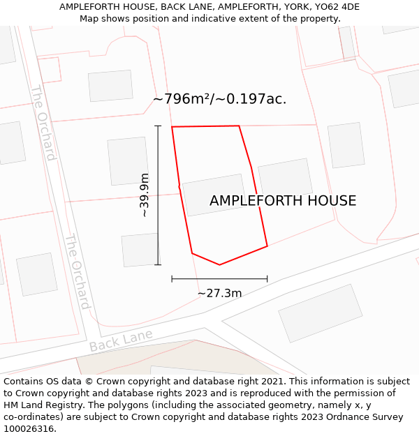 AMPLEFORTH HOUSE, BACK LANE, AMPLEFORTH, YORK, YO62 4DE: Plot and title map