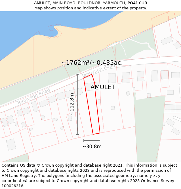 AMULET, MAIN ROAD, BOULDNOR, YARMOUTH, PO41 0UR: Plot and title map