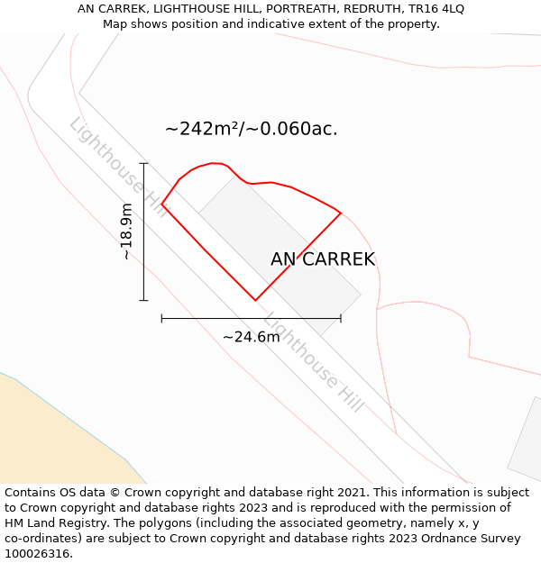 AN CARREK, LIGHTHOUSE HILL, PORTREATH, REDRUTH, TR16 4LQ: Plot and title map