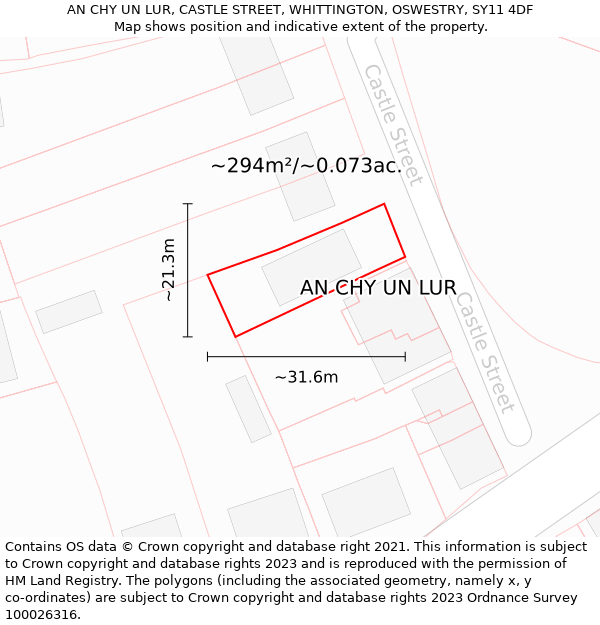 AN CHY UN LUR, CASTLE STREET, WHITTINGTON, OSWESTRY, SY11 4DF: Plot and title map
