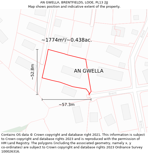 AN GWELLA, BRENTFIELDS, LOOE, PL13 2JJ: Plot and title map