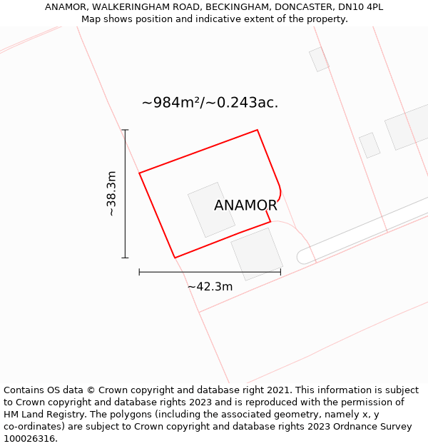 ANAMOR, WALKERINGHAM ROAD, BECKINGHAM, DONCASTER, DN10 4PL: Plot and title map