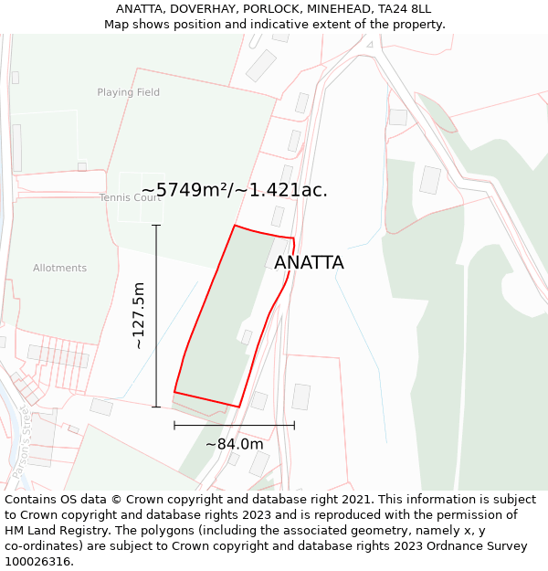 ANATTA, DOVERHAY, PORLOCK, MINEHEAD, TA24 8LL: Plot and title map