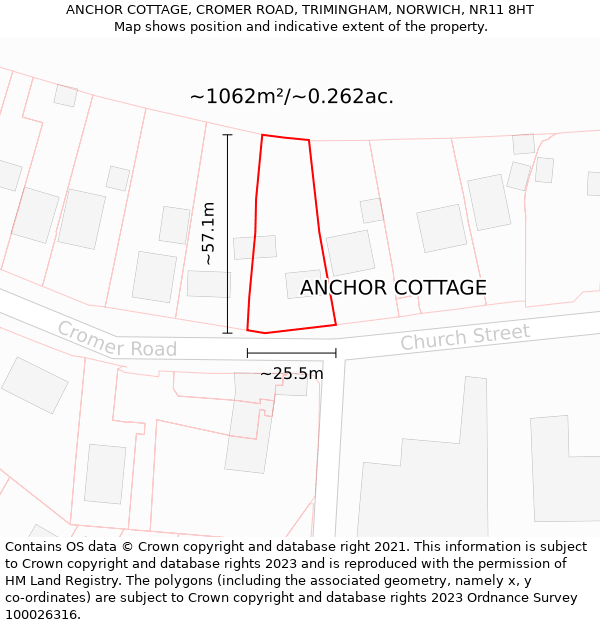 ANCHOR COTTAGE, CROMER ROAD, TRIMINGHAM, NORWICH, NR11 8HT: Plot and title map