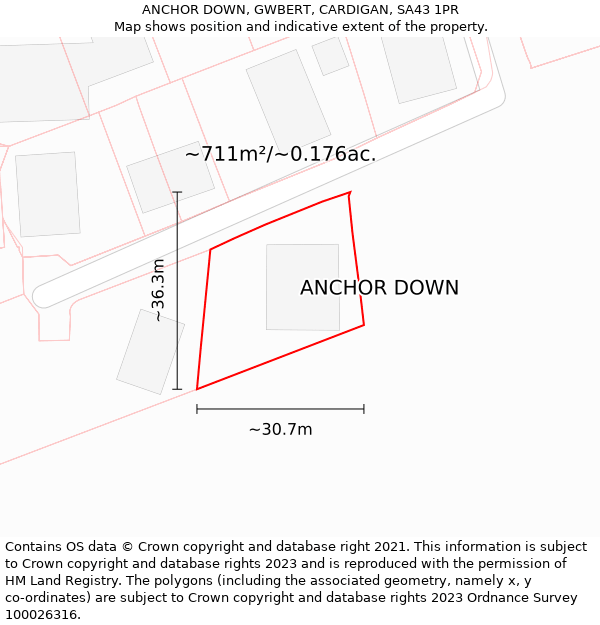 ANCHOR DOWN, GWBERT, CARDIGAN, SA43 1PR: Plot and title map