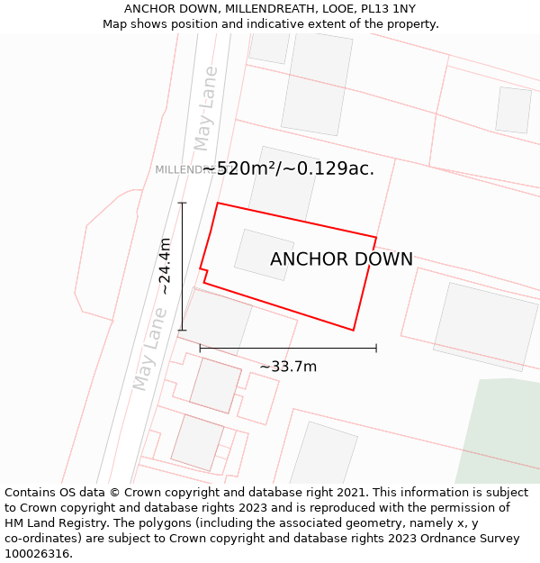 ANCHOR DOWN, MILLENDREATH, LOOE, PL13 1NY: Plot and title map