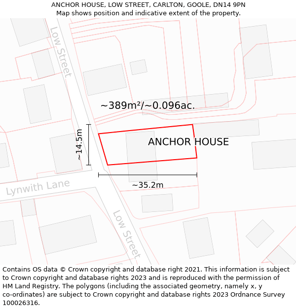 ANCHOR HOUSE, LOW STREET, CARLTON, GOOLE, DN14 9PN: Plot and title map