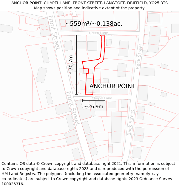 ANCHOR POINT, CHAPEL LANE, FRONT STREET, LANGTOFT, DRIFFIELD, YO25 3TS: Plot and title map