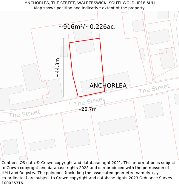 ANCHORLEA, THE STREET, WALBERSWICK, SOUTHWOLD, IP18 6UH: Plot and title map