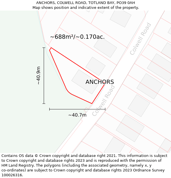ANCHORS, COLWELL ROAD, TOTLAND BAY, PO39 0AH: Plot and title map