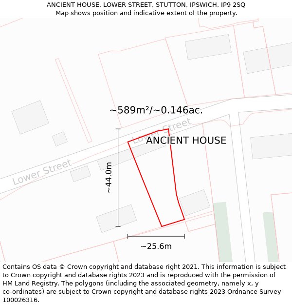 ANCIENT HOUSE, LOWER STREET, STUTTON, IPSWICH, IP9 2SQ: Plot and title map