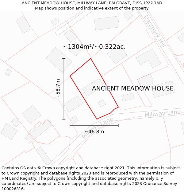 ANCIENT MEADOW HOUSE, MILLWAY LANE, PALGRAVE, DISS, IP22 1AD: Plot and title map