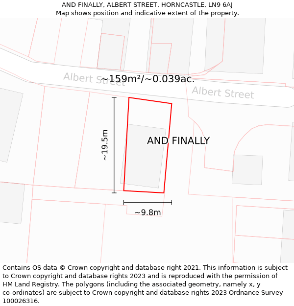 AND FINALLY, ALBERT STREET, HORNCASTLE, LN9 6AJ: Plot and title map