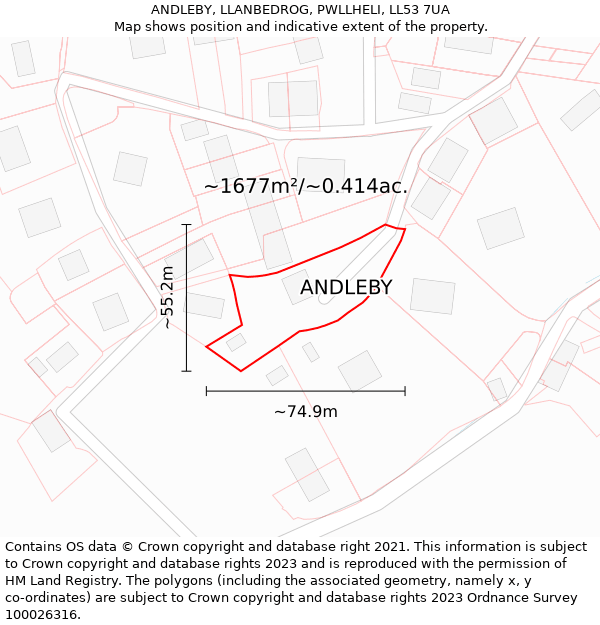 ANDLEBY, LLANBEDROG, PWLLHELI, LL53 7UA: Plot and title map