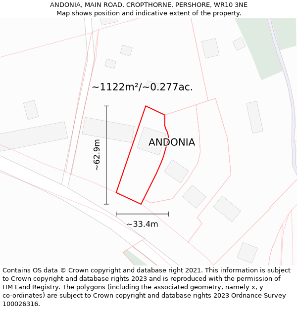 ANDONIA, MAIN ROAD, CROPTHORNE, PERSHORE, WR10 3NE: Plot and title map
