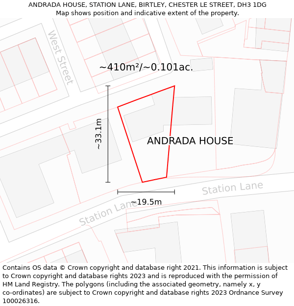 ANDRADA HOUSE, STATION LANE, BIRTLEY, CHESTER LE STREET, DH3 1DG: Plot and title map