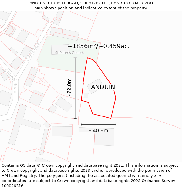 ANDUIN, CHURCH ROAD, GREATWORTH, BANBURY, OX17 2DU: Plot and title map