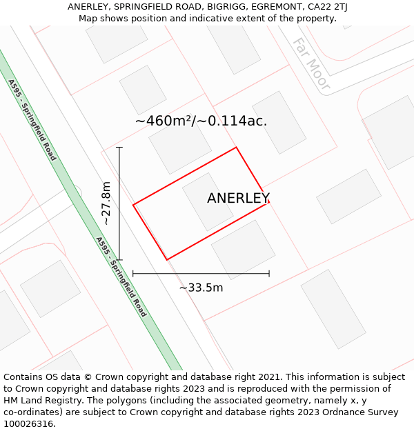 ANERLEY, SPRINGFIELD ROAD, BIGRIGG, EGREMONT, CA22 2TJ: Plot and title map