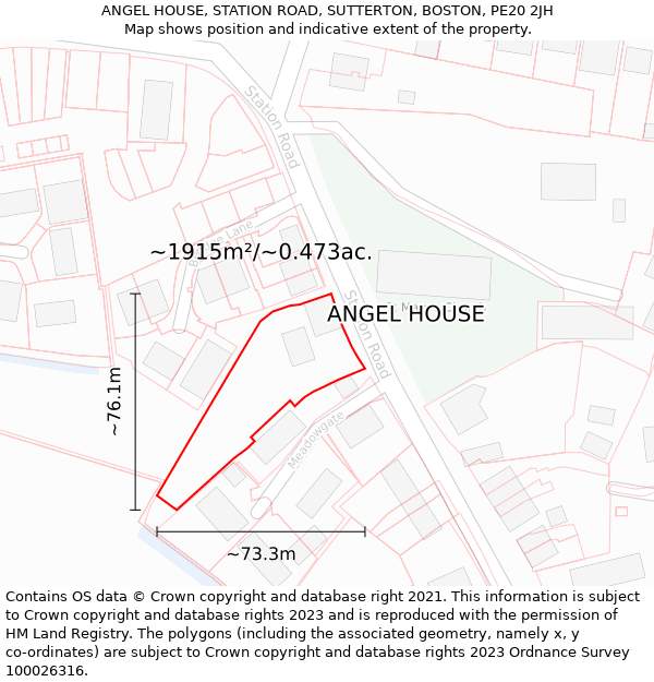 ANGEL HOUSE, STATION ROAD, SUTTERTON, BOSTON, PE20 2JH: Plot and title map