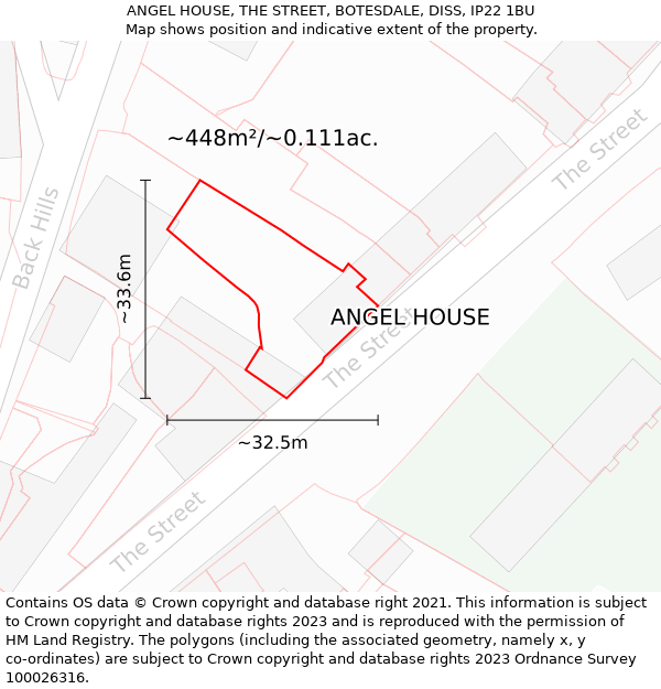 ANGEL HOUSE, THE STREET, BOTESDALE, DISS, IP22 1BU: Plot and title map