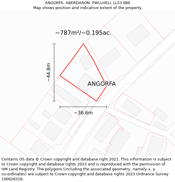 ANGORFA, ABERDARON, PWLLHELI, LL53 8BE: Plot and title map