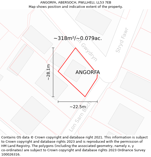 ANGORFA, ABERSOCH, PWLLHELI, LL53 7EB: Plot and title map