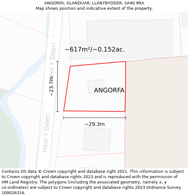 ANGORFA, GLANDUAR, LLANYBYDDER, SA40 9RA: Plot and title map