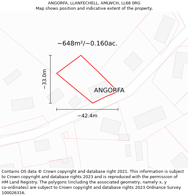 ANGORFA, LLANFECHELL, AMLWCH, LL68 0RG: Plot and title map