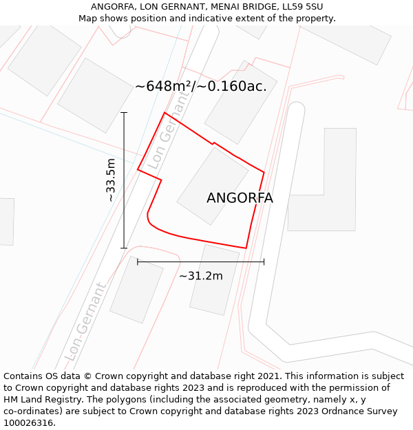 ANGORFA, LON GERNANT, MENAI BRIDGE, LL59 5SU: Plot and title map