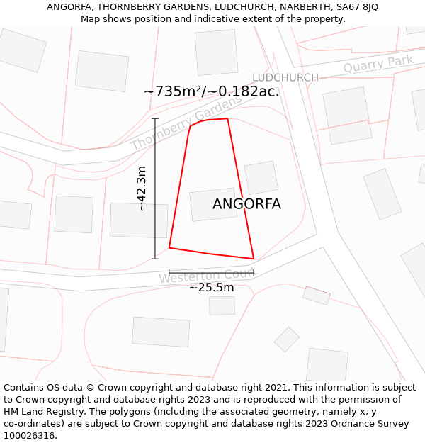 ANGORFA, THORNBERRY GARDENS, LUDCHURCH, NARBERTH, SA67 8JQ: Plot and title map