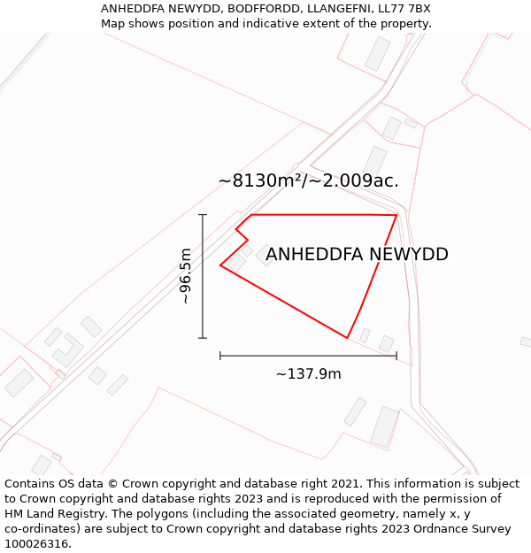 ANHEDDFA NEWYDD, BODFFORDD, LLANGEFNI, LL77 7BX: Plot and title map