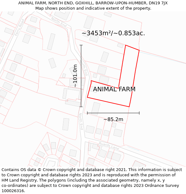 ANIMAL FARM, NORTH END, GOXHILL, BARROW-UPON-HUMBER, DN19 7JX: Plot and title map