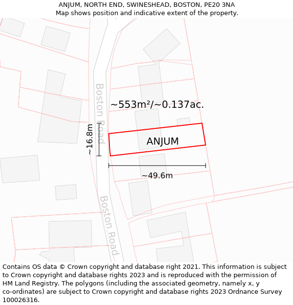 ANJUM, NORTH END, SWINESHEAD, BOSTON, PE20 3NA: Plot and title map