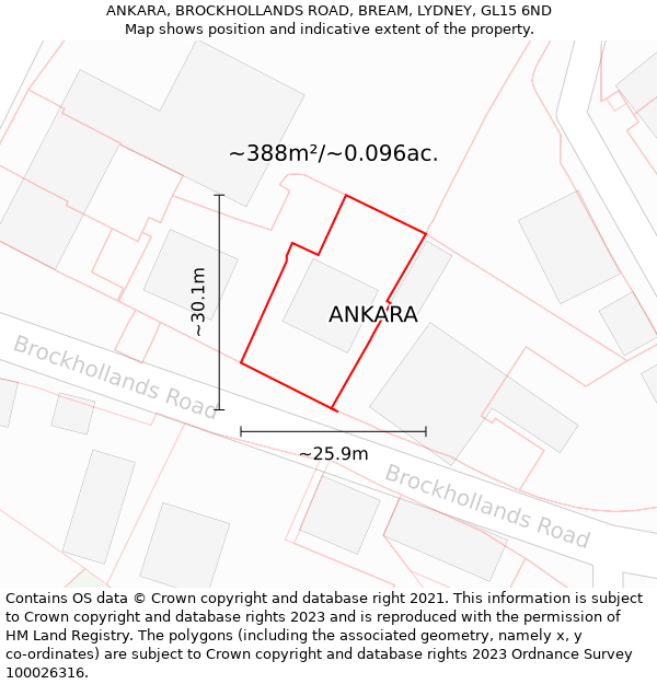 ANKARA, BROCKHOLLANDS ROAD, BREAM, LYDNEY, GL15 6ND: Plot and title map