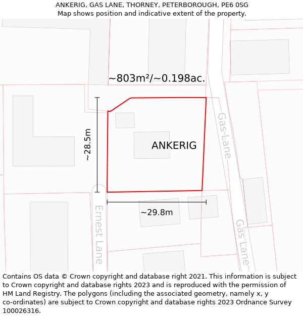 ANKERIG, GAS LANE, THORNEY, PETERBOROUGH, PE6 0SG: Plot and title map