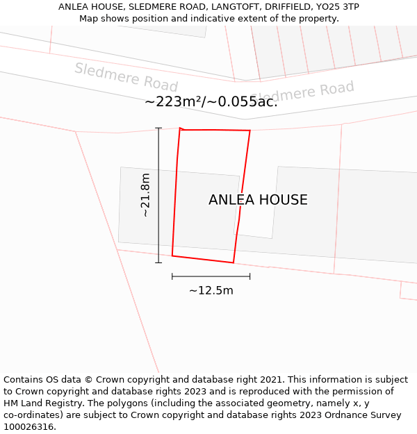 ANLEA HOUSE, SLEDMERE ROAD, LANGTOFT, DRIFFIELD, YO25 3TP: Plot and title map