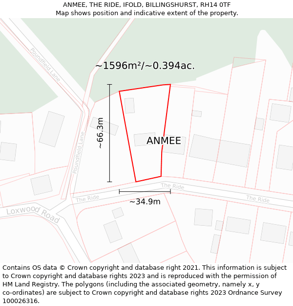 ANMEE, THE RIDE, IFOLD, BILLINGSHURST, RH14 0TF: Plot and title map