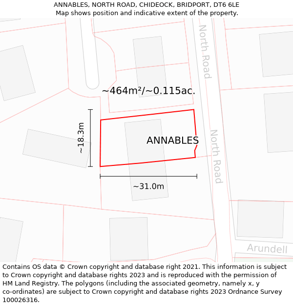 ANNABLES, NORTH ROAD, CHIDEOCK, BRIDPORT, DT6 6LE: Plot and title map