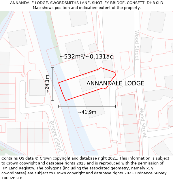 ANNANDALE LODGE, SWORDSMITHS LANE, SHOTLEY BRIDGE, CONSETT, DH8 0LD: Plot and title map