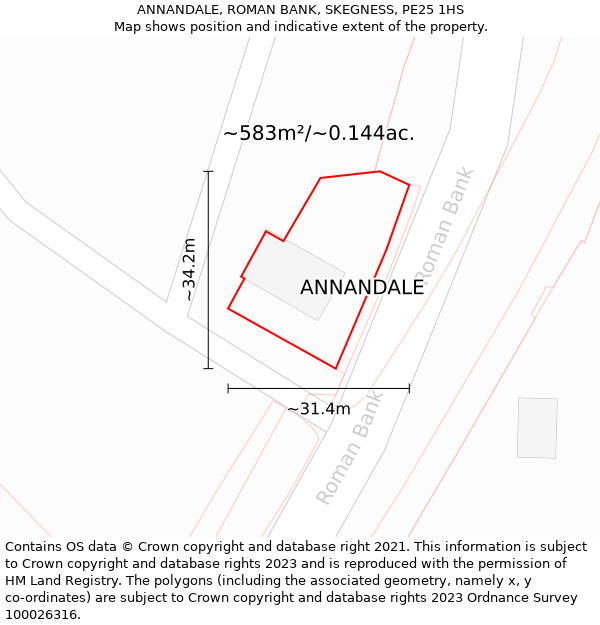 ANNANDALE, ROMAN BANK, SKEGNESS, PE25 1HS: Plot and title map