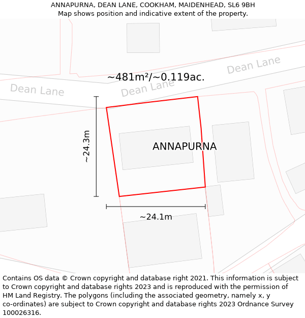 ANNAPURNA, DEAN LANE, COOKHAM, MAIDENHEAD, SL6 9BH: Plot and title map