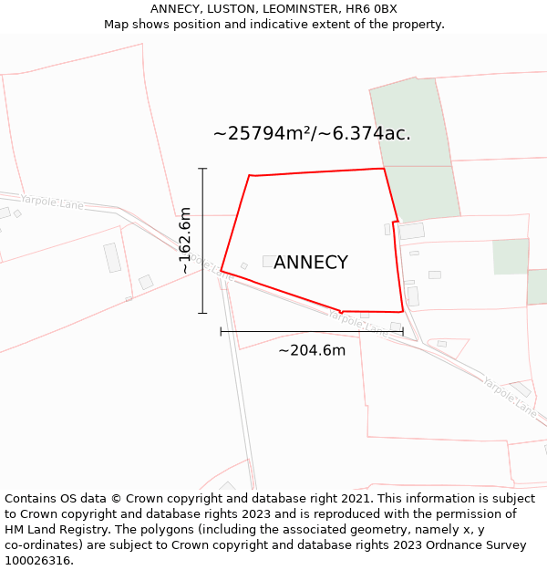 ANNECY, LUSTON, LEOMINSTER, HR6 0BX: Plot and title map