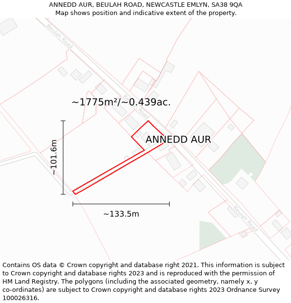 ANNEDD AUR, BEULAH ROAD, NEWCASTLE EMLYN, SA38 9QA: Plot and title map