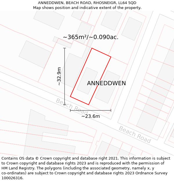 ANNEDDWEN, BEACH ROAD, RHOSNEIGR, LL64 5QD: Plot and title map