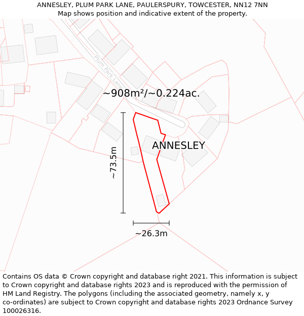 ANNESLEY, PLUM PARK LANE, PAULERSPURY, TOWCESTER, NN12 7NN: Plot and title map
